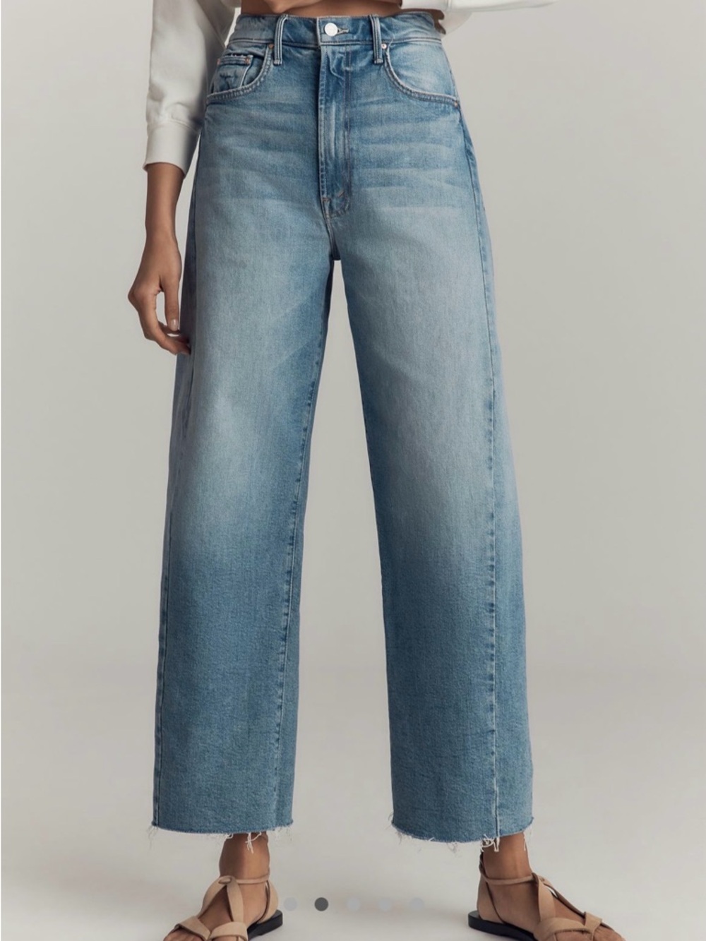 MOTHER Light Blue High-Rise Cropped Wide-Leg Jeans - Picture 2 of 6